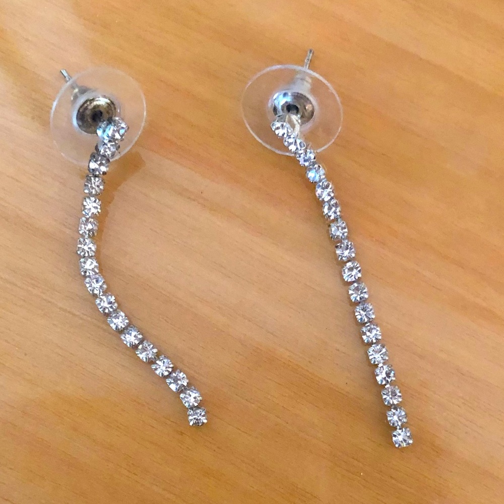 ADD FOR FREE to matching ring! Rhinestone thin strand beautiful pierced earrings